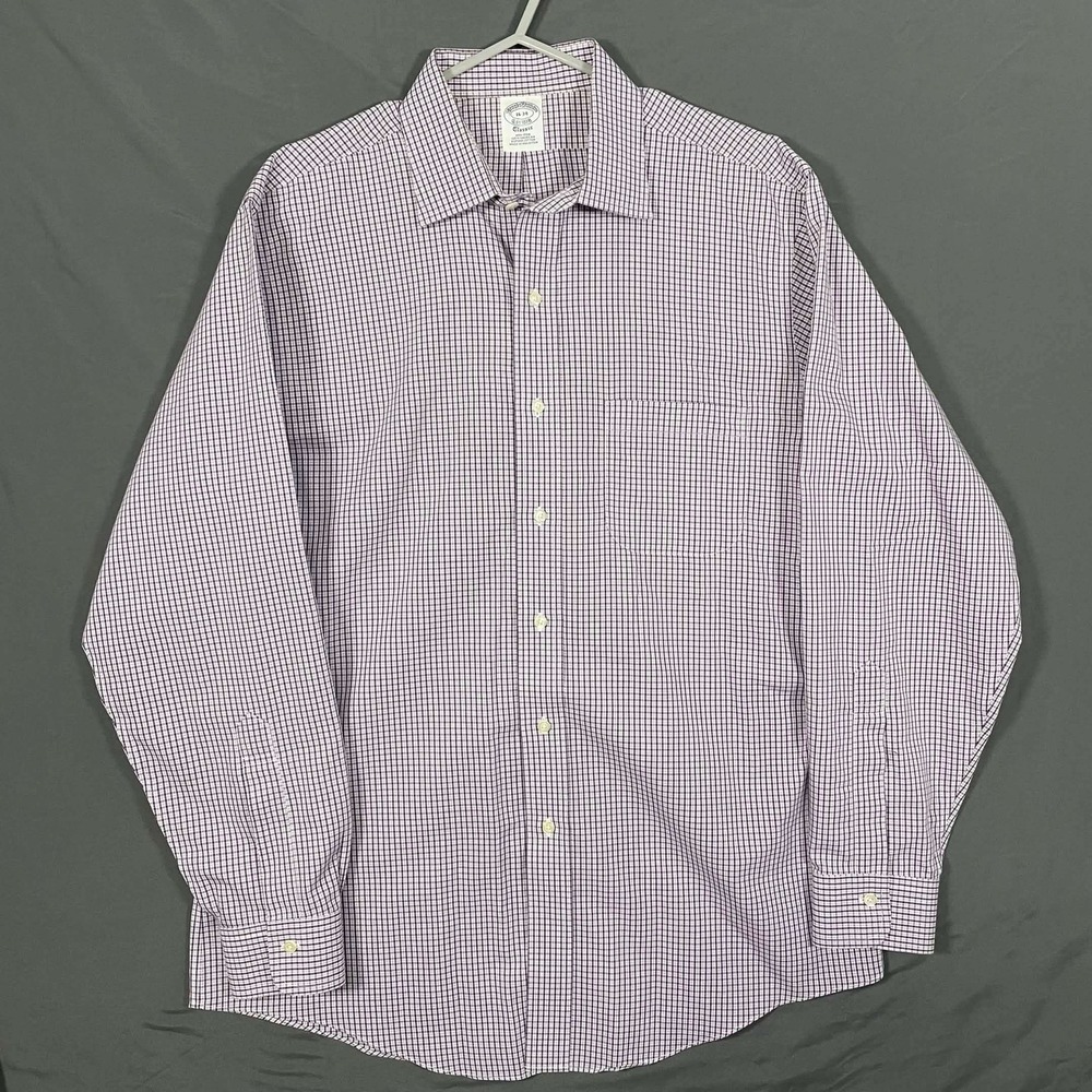 Brooks Brothers Mens 16-34 Classic Fit Non-Iron Supima Cotton Purple Check Shirt